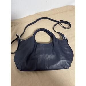 Iswee Leather Satchel Shoulder Bag Womens Navy Blue Crossbody Zip Top Pebbled